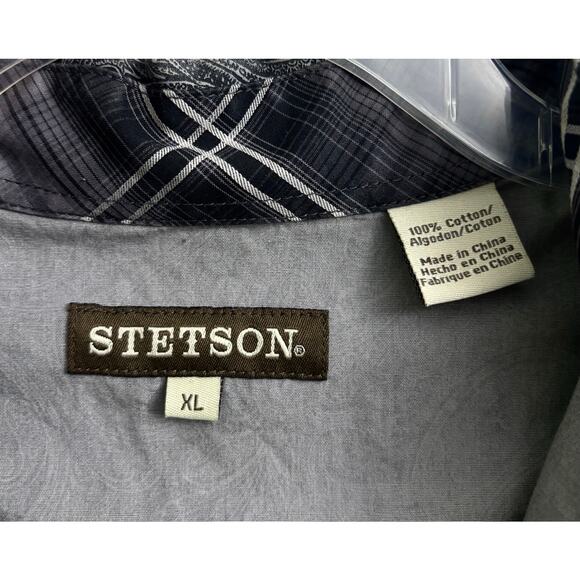 Stetson Paisley Gray Cotton Button Up Long Sleeve Dress Shirt Men’s Size XL - Picture 4 of 10